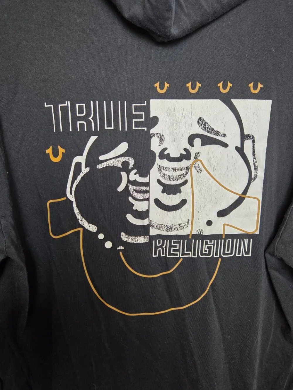 True Religion Men's XL Black Buddha Graphic Logo Pullover Hoodie Long Sleeve